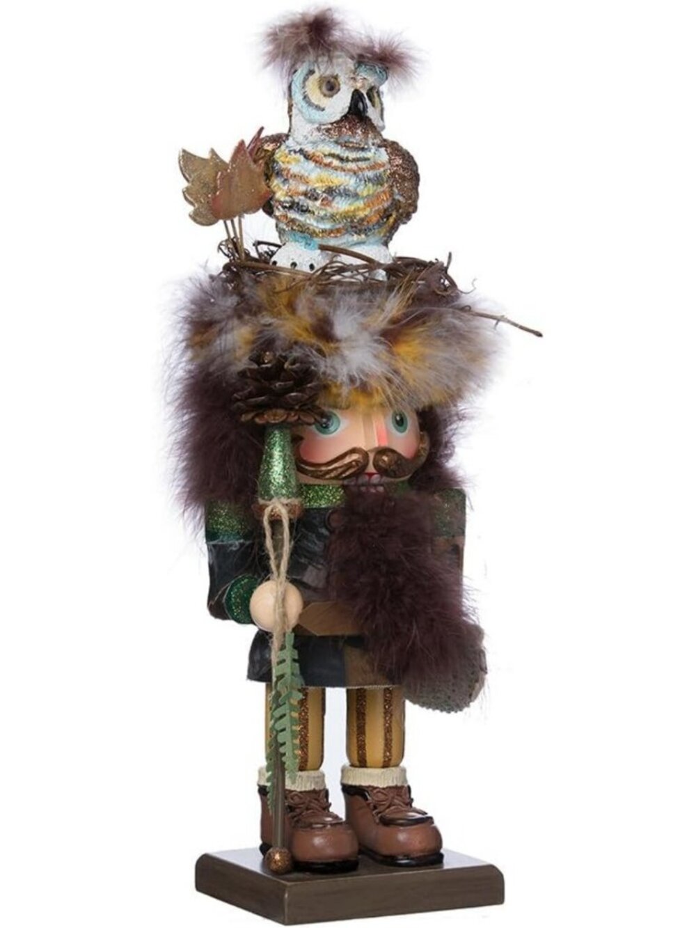 16-Inch Hollywood Woodsman Nutcracker with Owl Hat - Festive Holiday Decor